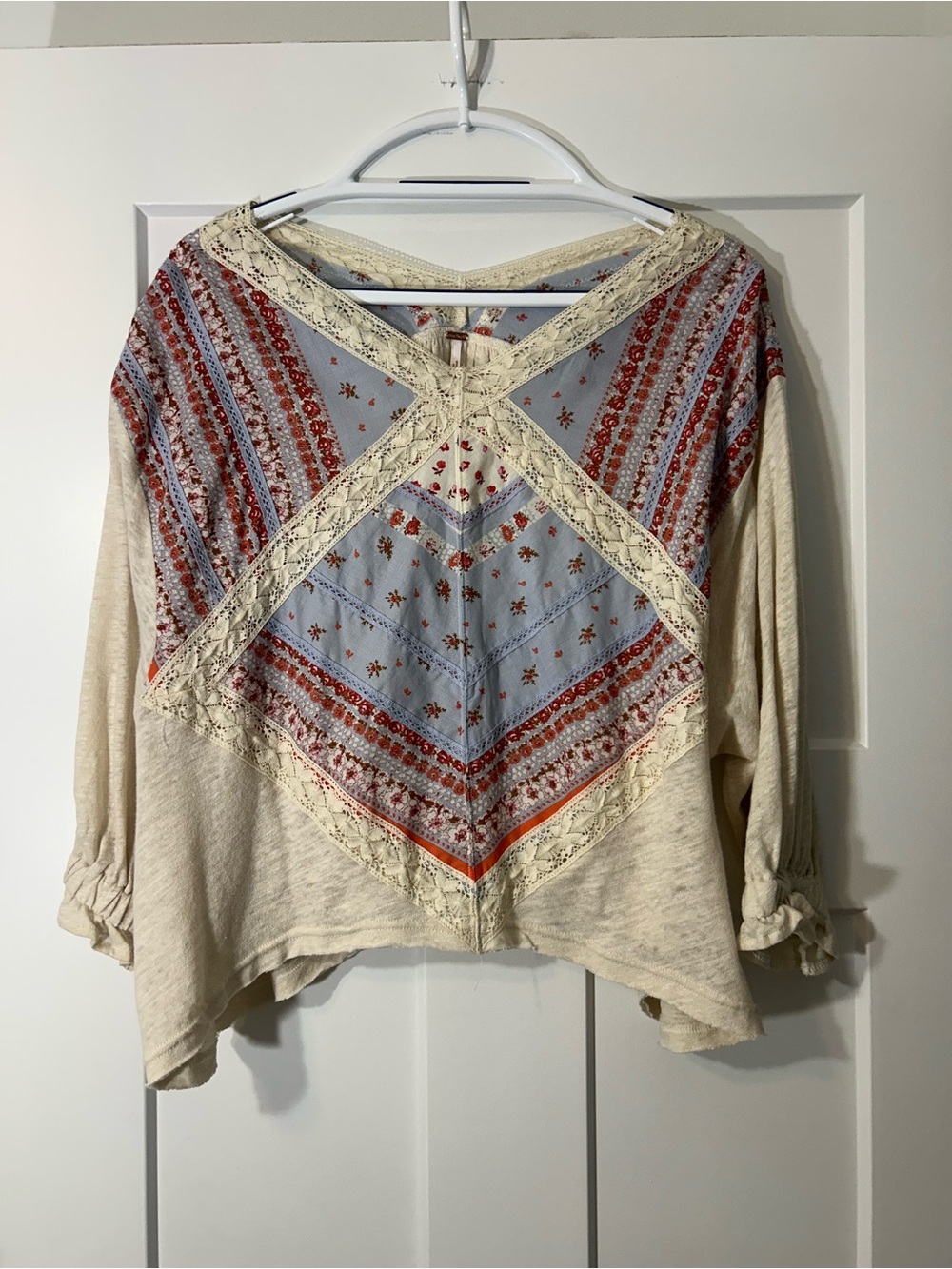 Free People Cream Tunic with Blue & Red Bandana Panel